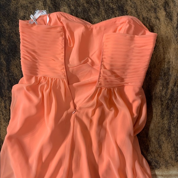 David’s bridal new with tag size 12 strapless chiffon high low dress coral color - Picture 8 of 10
